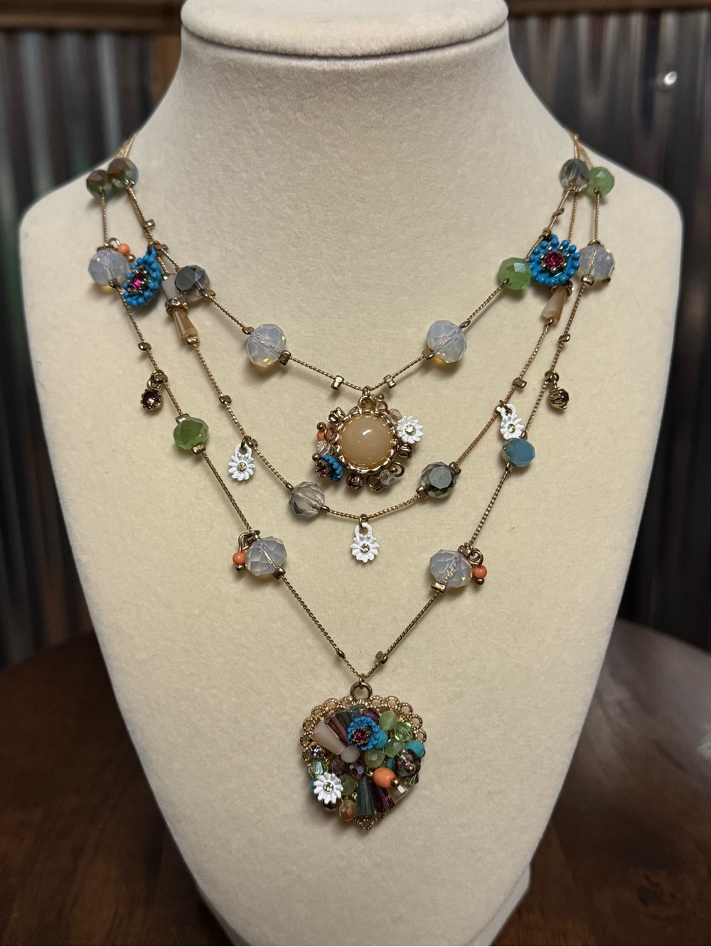 Betsey Johnson Gold-Tone Multicolor Beaded Illusion Necklace